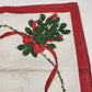 Set of 4 White Red Christmas Napkins 17x16" Holly Design Red Border Hemmed