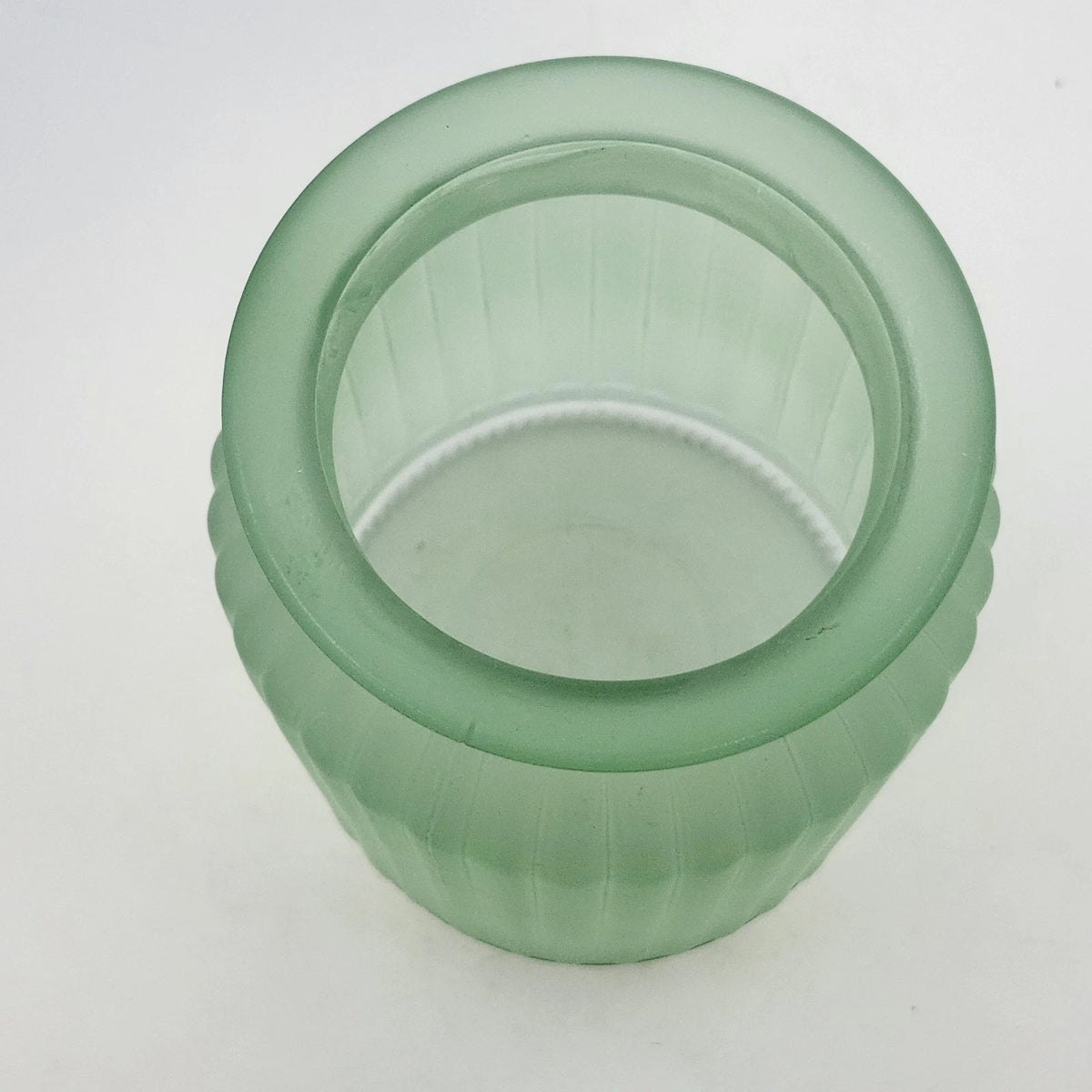 Frosted Glass Sage Green Vase 5.75" Textured Ribbed & Wide Flared Rim Vintage