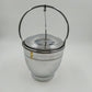 Silver Chromium Solid Brass Ice Bucket Cooler Hinged Lid Arm & Glass 13" 1950's