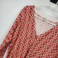 Merona Women's L/G Cardigan Top Orange Geometric Pattern Button Front V Neck
