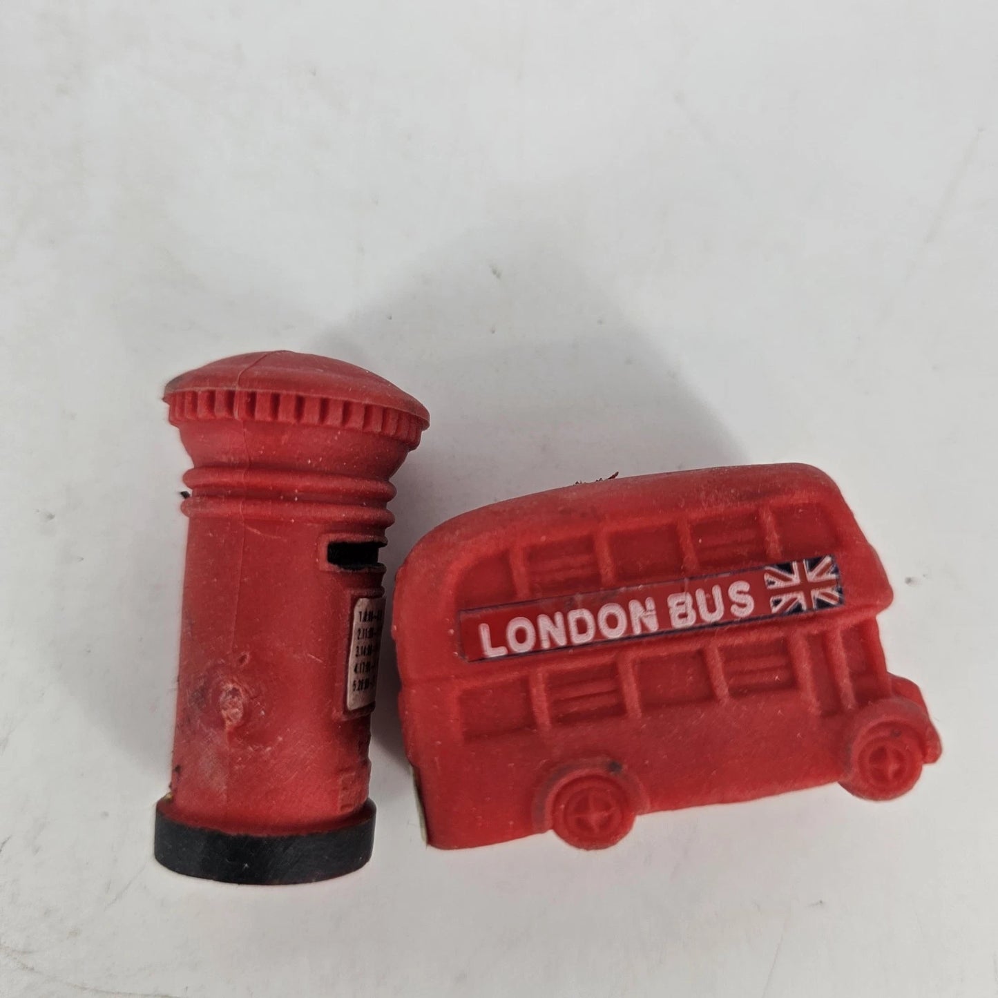 London Bus Red Rubber Mini Toy Bus Stop Figurine England Souvenir Vintage