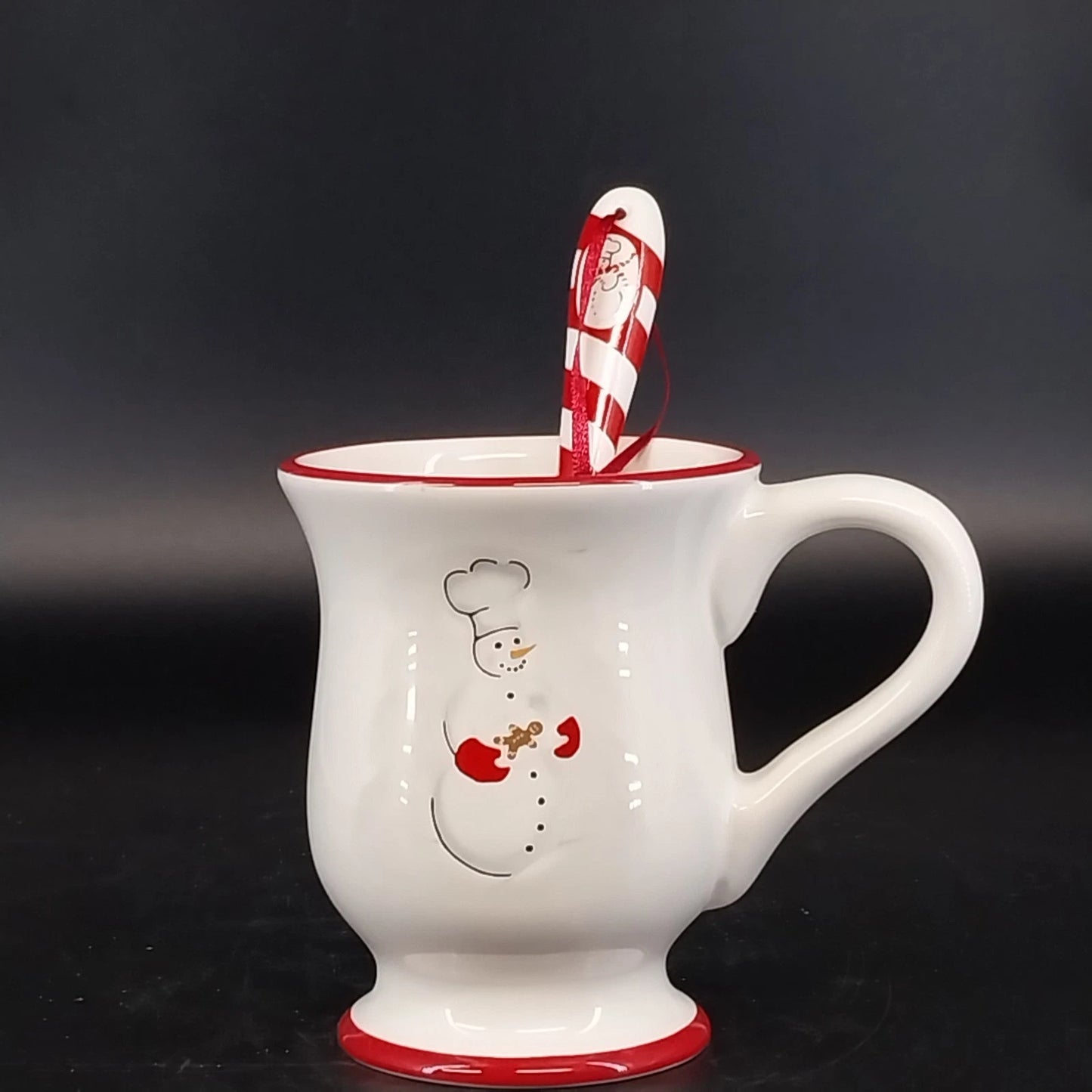 Williams Sonoma Snowman Chef Mug w Spoon Cocoa Cup Christmas Collectible China