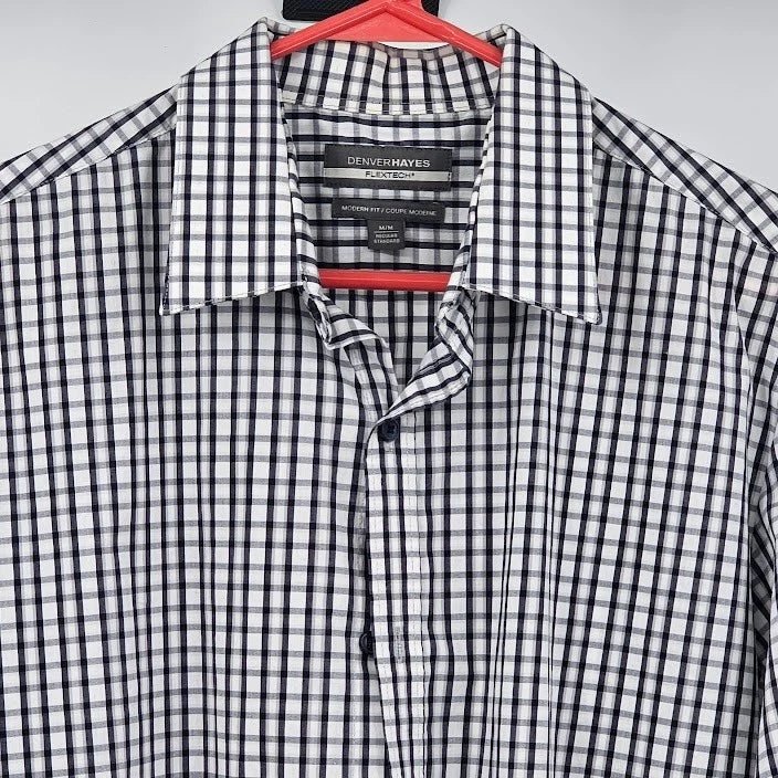 Denver Hayes Flextech Dress Shirt Men’s Black Check Size Medium Regular Standard
