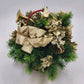 Floral Arrangement Christmas Basket Greenery Holly Red Basket 10" Gold Bow