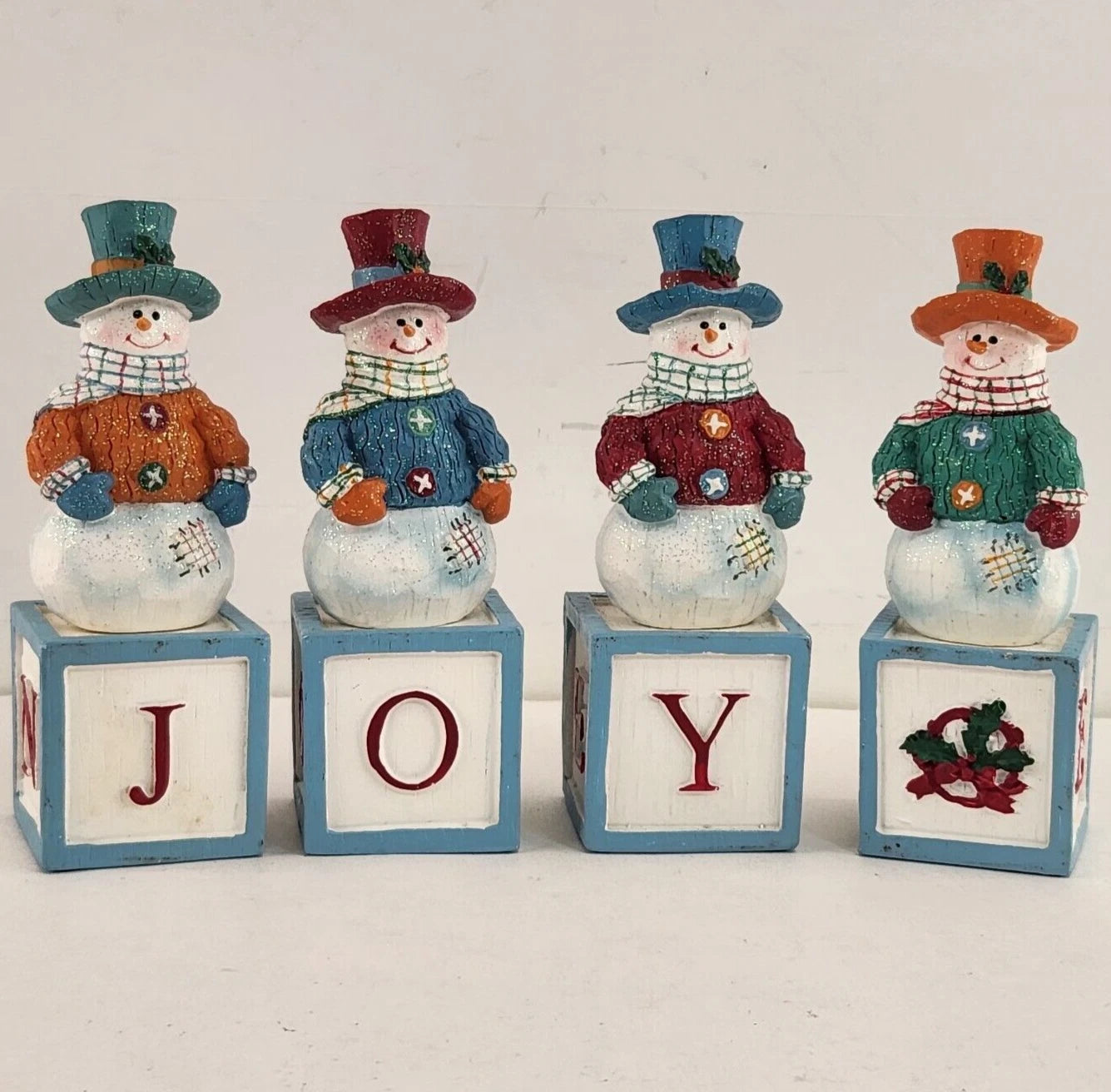 Avon Snowman Spelling Blocks 2003 Christmas Set of 8 JOY NOEL HOLY HOPE Ceramic