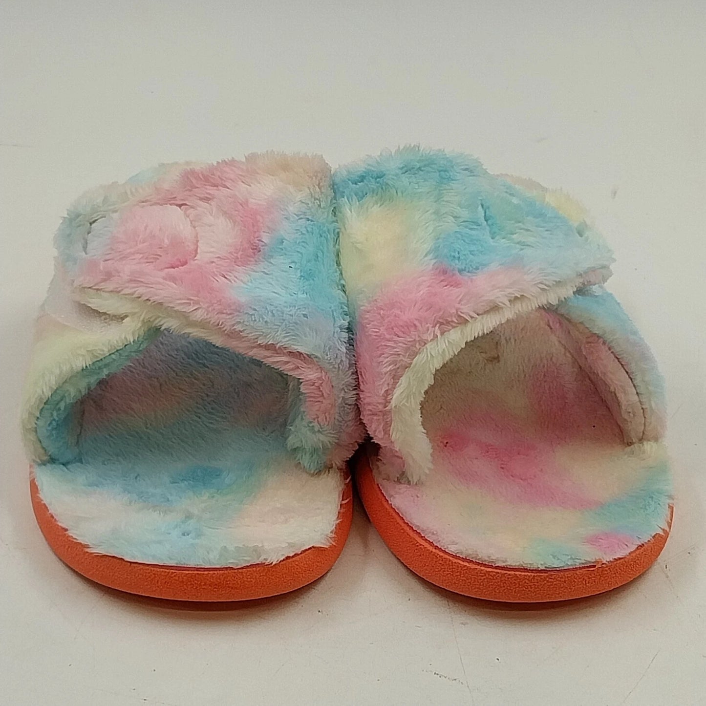 Dannto Women Size 9 Rainbow Relax Slipper Fuzzy Tie-Dye Cross Bands Arch Support