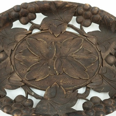 Wooden Hand-Carved Black Forest Serving Tray w Grape & Foliate Wall Decor 11x7"