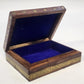 Wood Jewelry Trinket Box Painted Woman Deer Brass Inlay Purple Velvet 5.25"