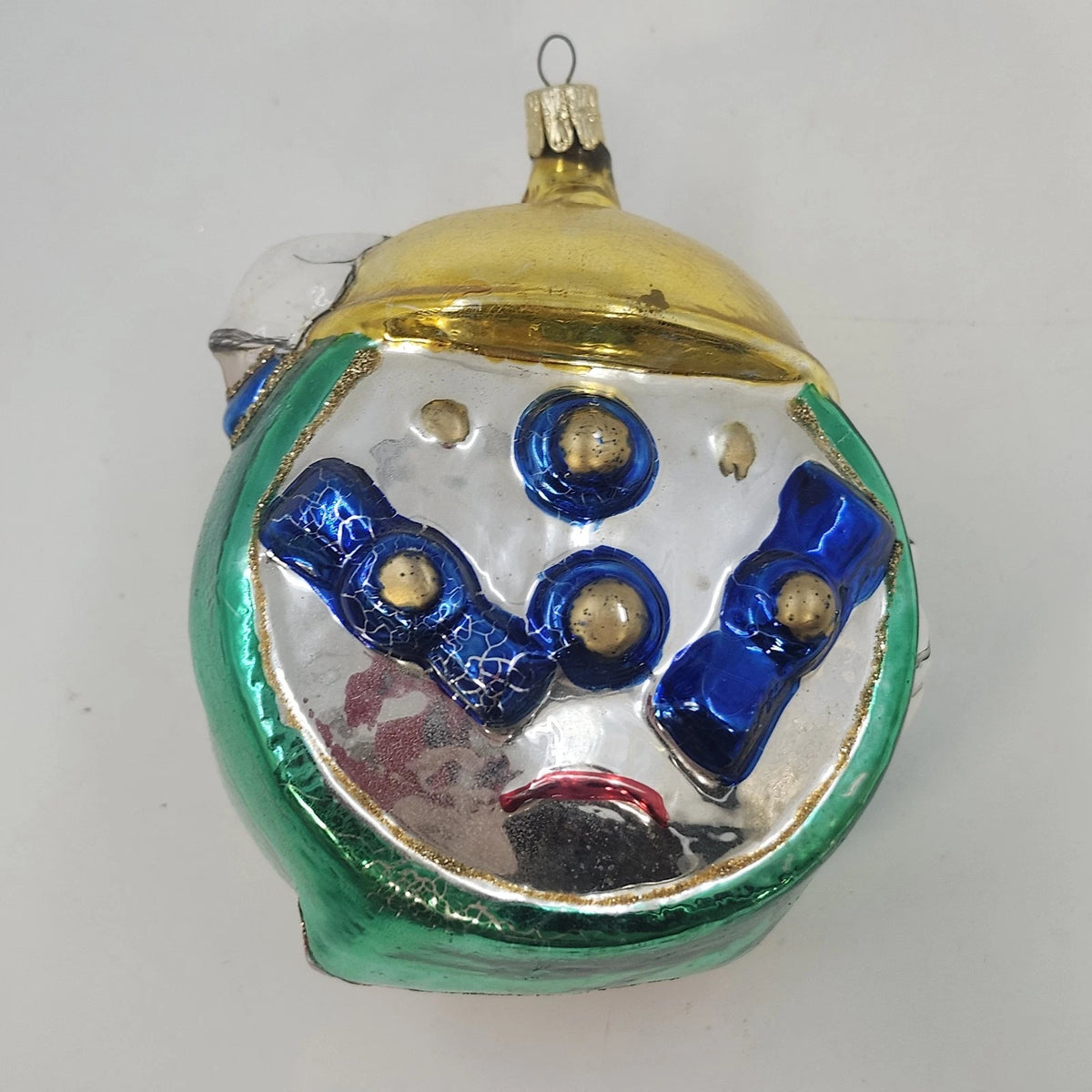 Hickory Dickory Dock Mouse Clock Blown Glass Christmas Ornament 4.5" Cap & Tie