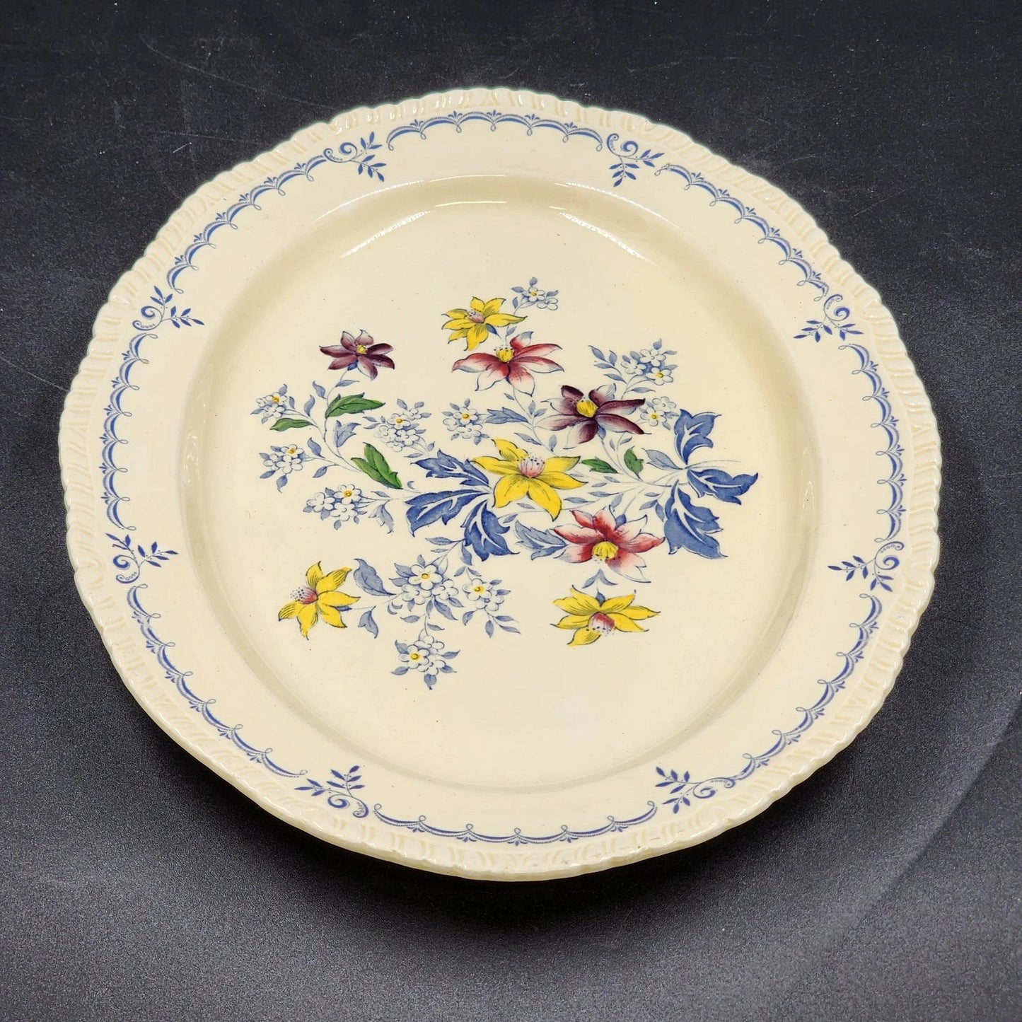 Ridgway’s Cornwall Oval Platter 14" Blue Gadroon Edge Floral Center Sheldon UK