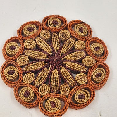 Set of 2 Vtg Straw Rattan Woven Trivets 7" Braided Kitchen Hot Pads Boho Decor