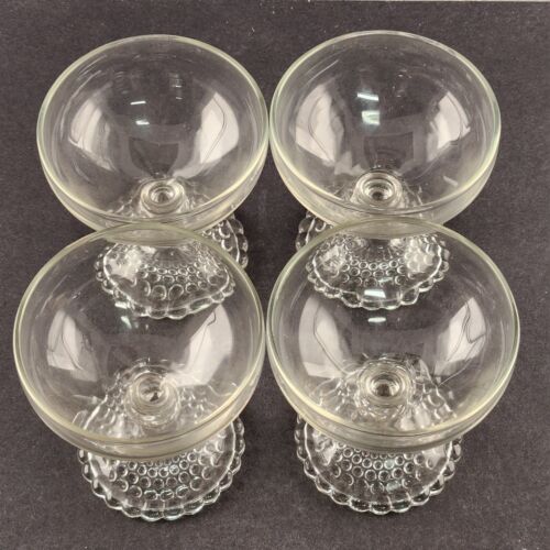 4 Bubble Foot Clear Champagne/Tall Sherbet Glasses 4" Tall Anchor Hocking