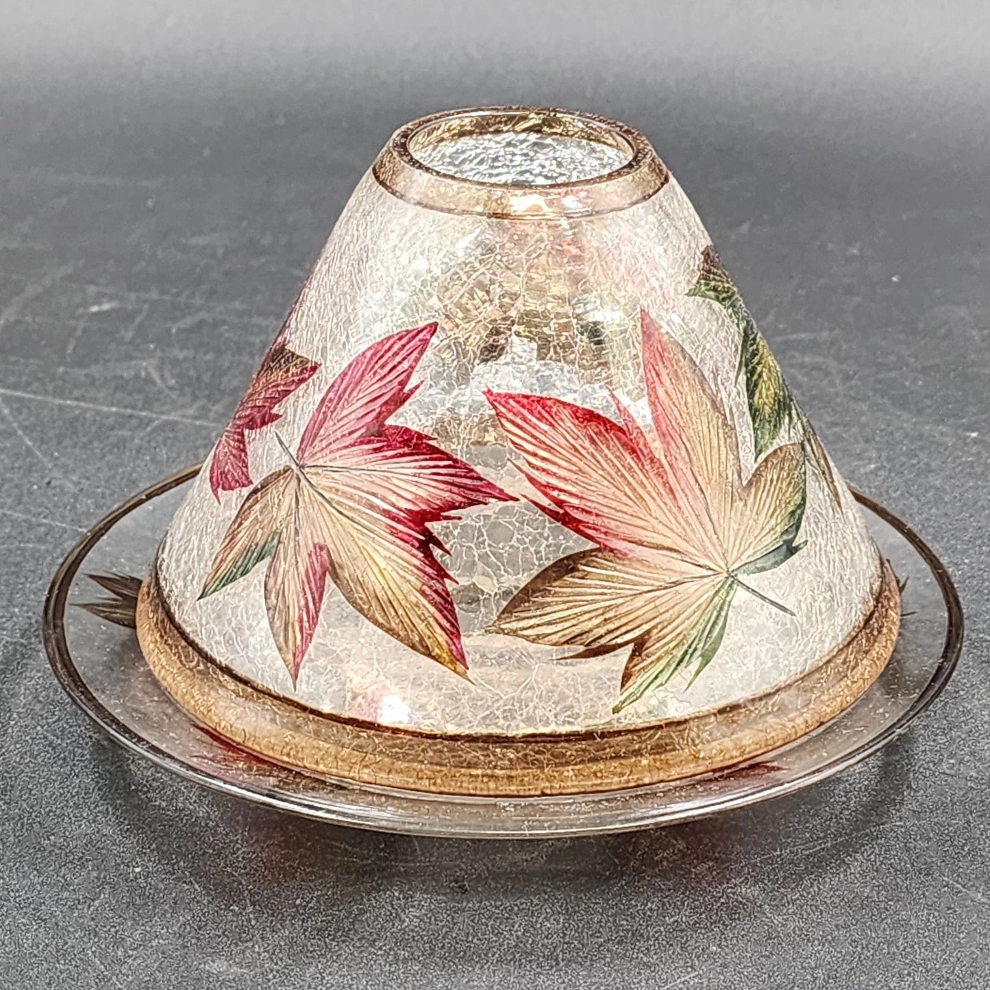Yankee Candle Shade & Underplate Large Jar Brown Crackle Glass Autumn Leaves