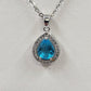 Silver Tone Chain w White Gold Plated Austrian Blue Teardrop Stone Necklace 10"