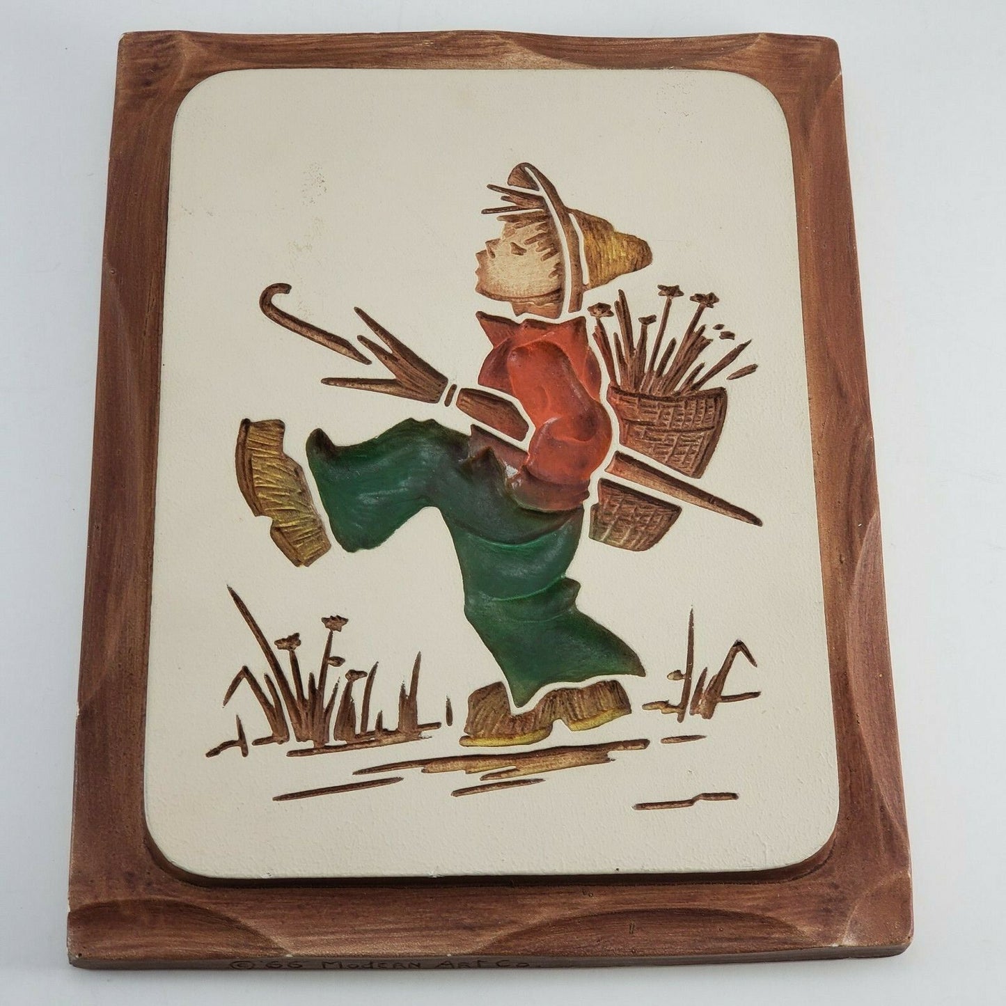 Vintage Boy Girl Chalk Ware Wall Plaques Modern Art Co 1966