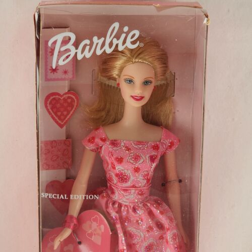 2001 Valentine Wishes Barbie Doll New Vintage Mattel Boxed NIB Hearts Pink Dress