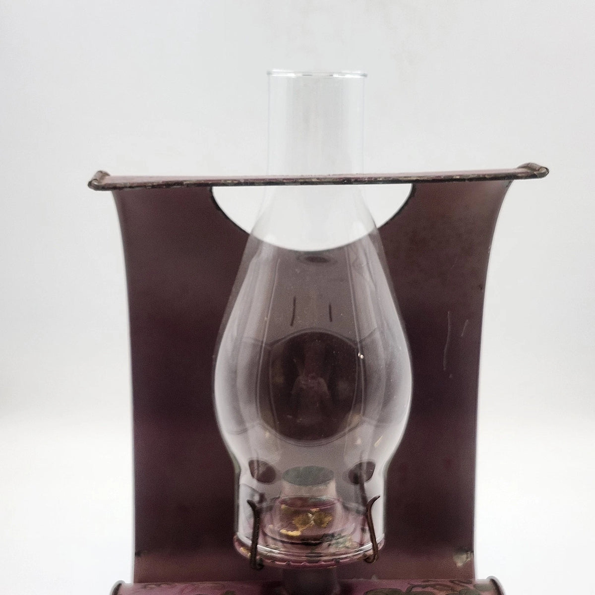 Metal Kerosene Oil Lamp Hand Painted Grapes Mauve Reflector Vintage 10.5" Vtg