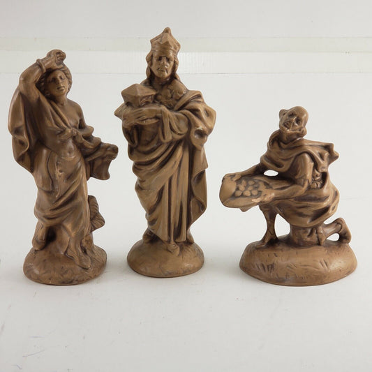 Vintage 3 Atlantic Mold Ceramic Nativity Figurines Brown Glaze Wisemen & Beggar