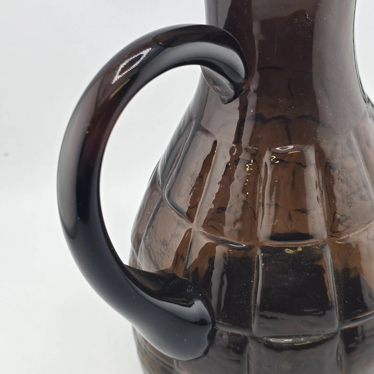 Morgantown Crinkle Smoke Glass 54 Oz Pitcher 8.25" Applied Handle MCM Vintage