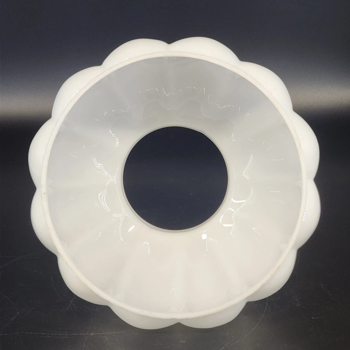Milk Glass Oil Lamp Shade 8x5.5" Lantern Style Quilted Panel Ruffled Top Vintage