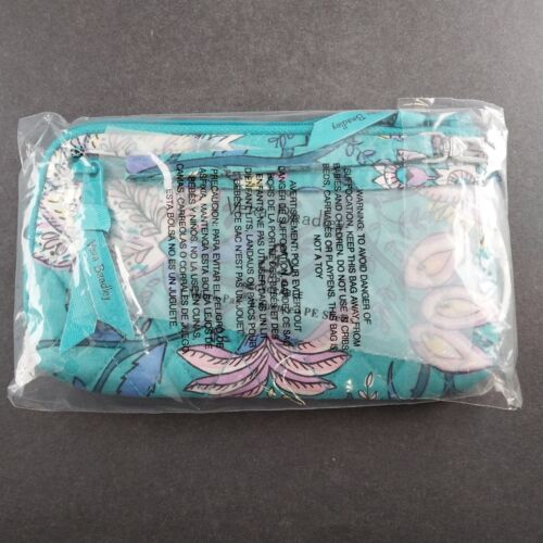 Wristlet Block Wallet Zip Vera Bradley Peacock Garden Blue Wrist Strap 7.5 RFID