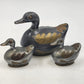3 pcs Pewter & Brass Duck Family Large & Small Trinket Box Dish 1990s China