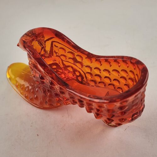 Fenton Hobnail Amber Glass Shoe Cat Head Art Glass Slipper Vintage Boot Amberina