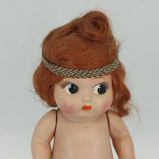 Kewpie Carnival Doll Composition Spring Jointed Googly Eyes Brown Hair Vintage
