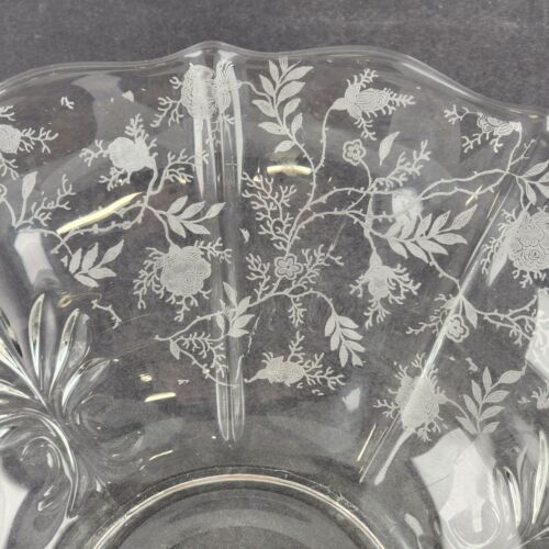 Flared Baroque 11.5" Clear Glass Bowl Fostoria Etched Chintz Pattern MCM Vintage