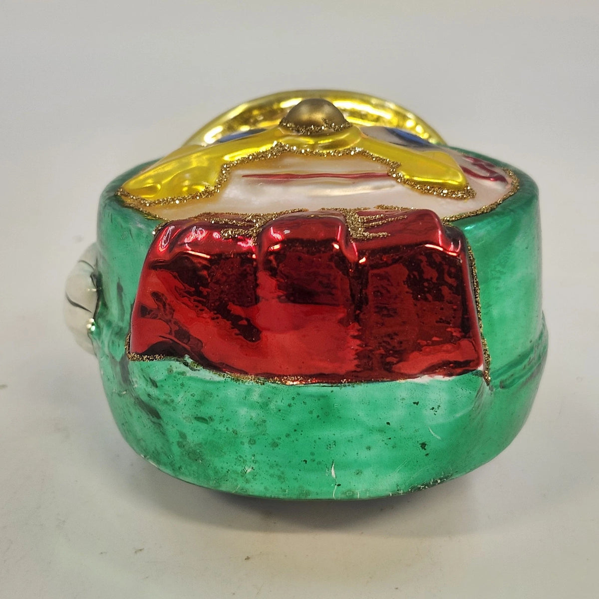 Hickory Dickory Dock Mouse Clock Blown Glass Christmas Ornament 4.5" Cap & Tie