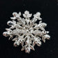Silver Tone & Crystal Clear Rhinestone Flower with Leaf Large Brooch Pendant Pin