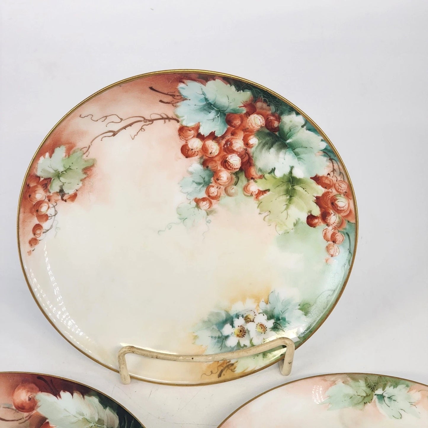 3 Weimar Porcelain Plates 7" Signed T Reinhard Fruit Motif Germany 1911 Antique