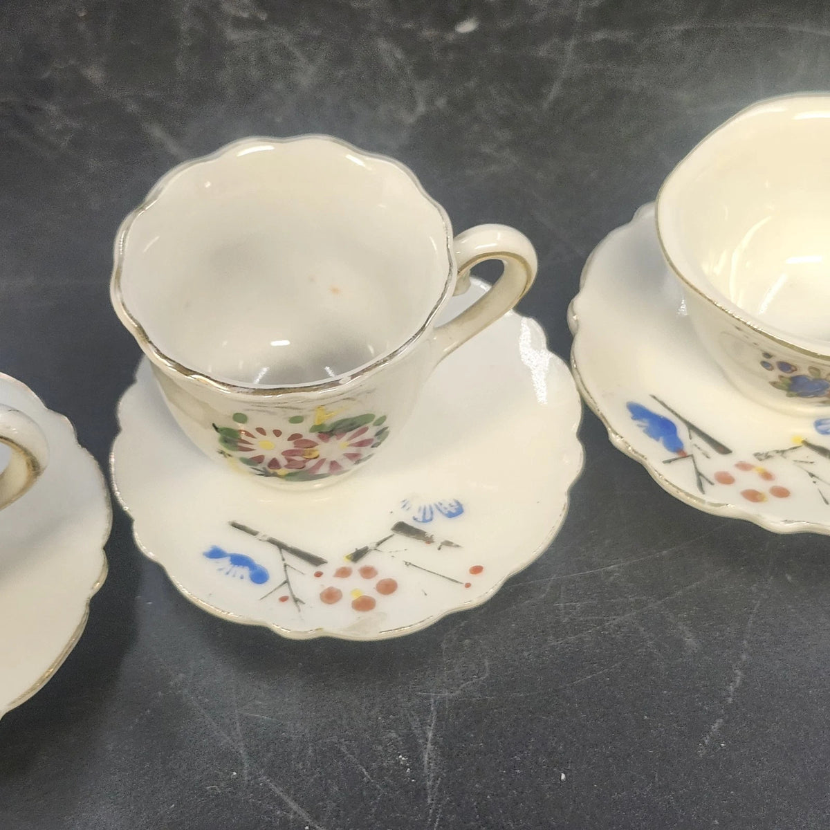 Japan Porcelain Demitasse Cups Saucers Floral Espresso 3 Mixed Sets Vintage