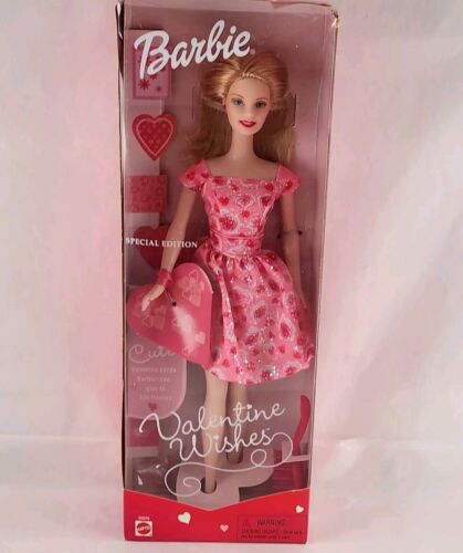 2001 Valentine Wishes Barbie Doll New Vintage Mattel Boxed NIB Hearts Pink Dress