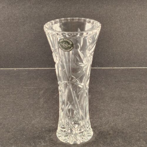 Lenox Fine Crystal Clear Glass Bud Vase Star & Pinwheel Design 6" Czech Republic