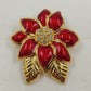 Monet Christmas Red Poinsettia Flower Gold Tone Enamel Rhinestones Brooch Pin