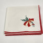 Set of 6 White Christmas Napkins 16" Red Hem Embroidered Holiday Designs