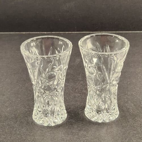 2 Lenox Crystal Bud Vases with Pinwheel Star Pattern Czech Republic 4" Tall