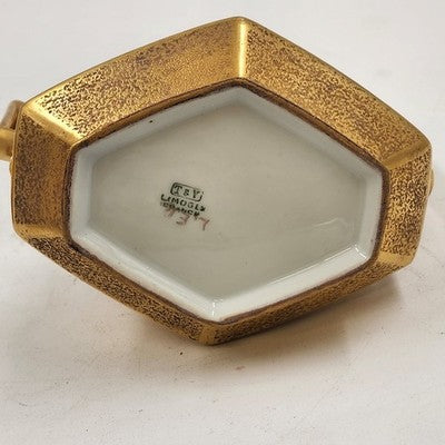 Antique T&V Limoges France Sugar Bowl & Creamer Set – Hand-Painted Porcelain with Gold Floral Design, Signed French Tableware