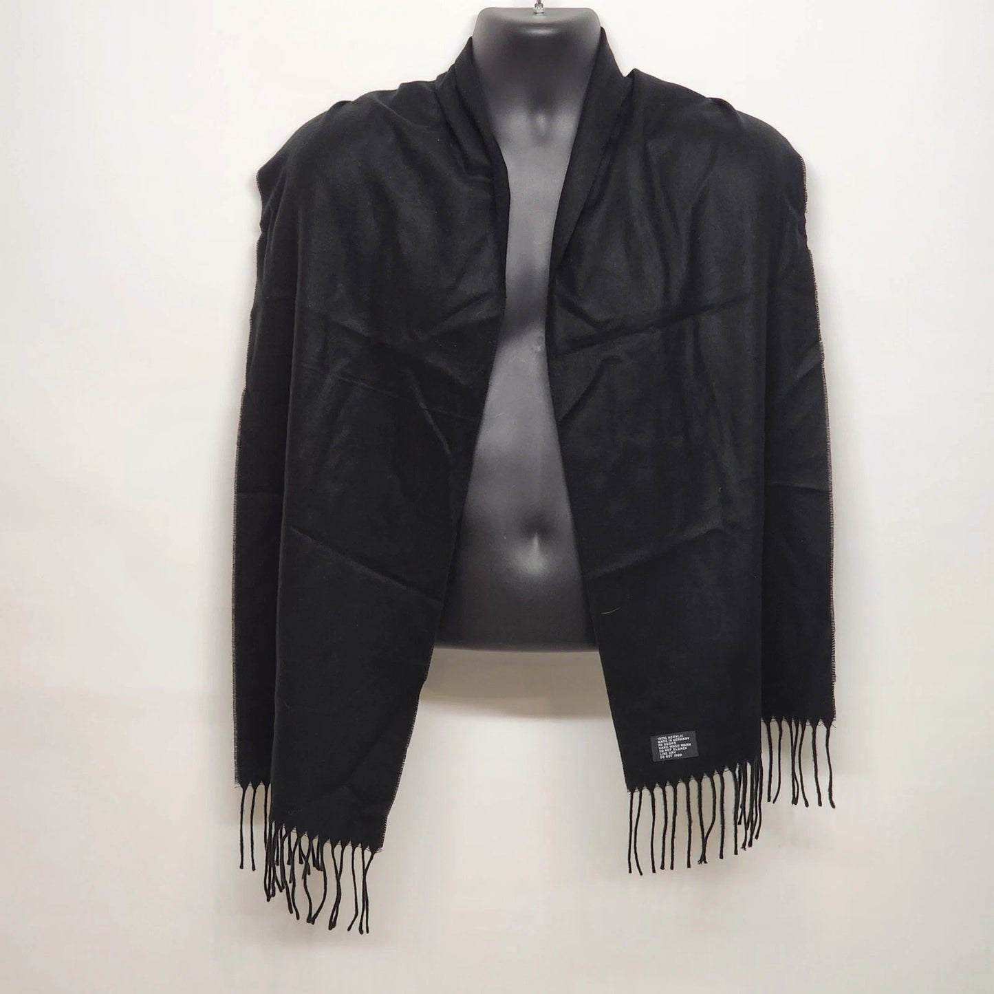 Men’s Black Dress Scarf Solid Soft Acrylic Winter Wrap 64" x 12" Made in Germany