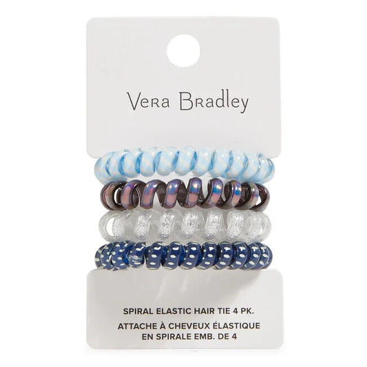 Vera Bradley Hair Elastic Spiral Twist Tie Neutral Medley Navy 4 Pack New