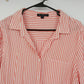 Velvet Heart Women's Peach White Striped Button Down Blouse Roll Tab Sleeve XL