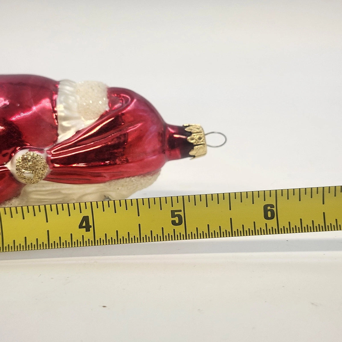 Santa Claus Hand Painted Blown Glass Christmas Hanging Ornament 5.25" Candy Cane