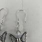 Silver Tone Angel Wing Dangle Earrings Clear Faceted Beads French Hook Jewelry