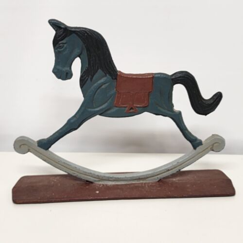 Cast Iron Rocking Horse Door Stop Gray and Red 10.75" x 2.5" x 8.25"h Vintage