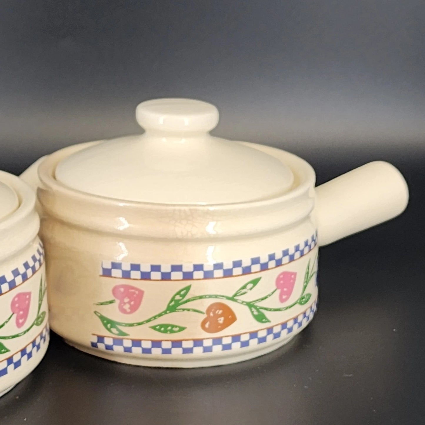 3 Trendition Hearts Delight Simmer Pots Ceramic Country Heart w Lids Crazed Vtg