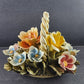 Capodimonte Porcelain Flower Basket Ardalt 4405 Yellow Pink Blue Italy Vintage