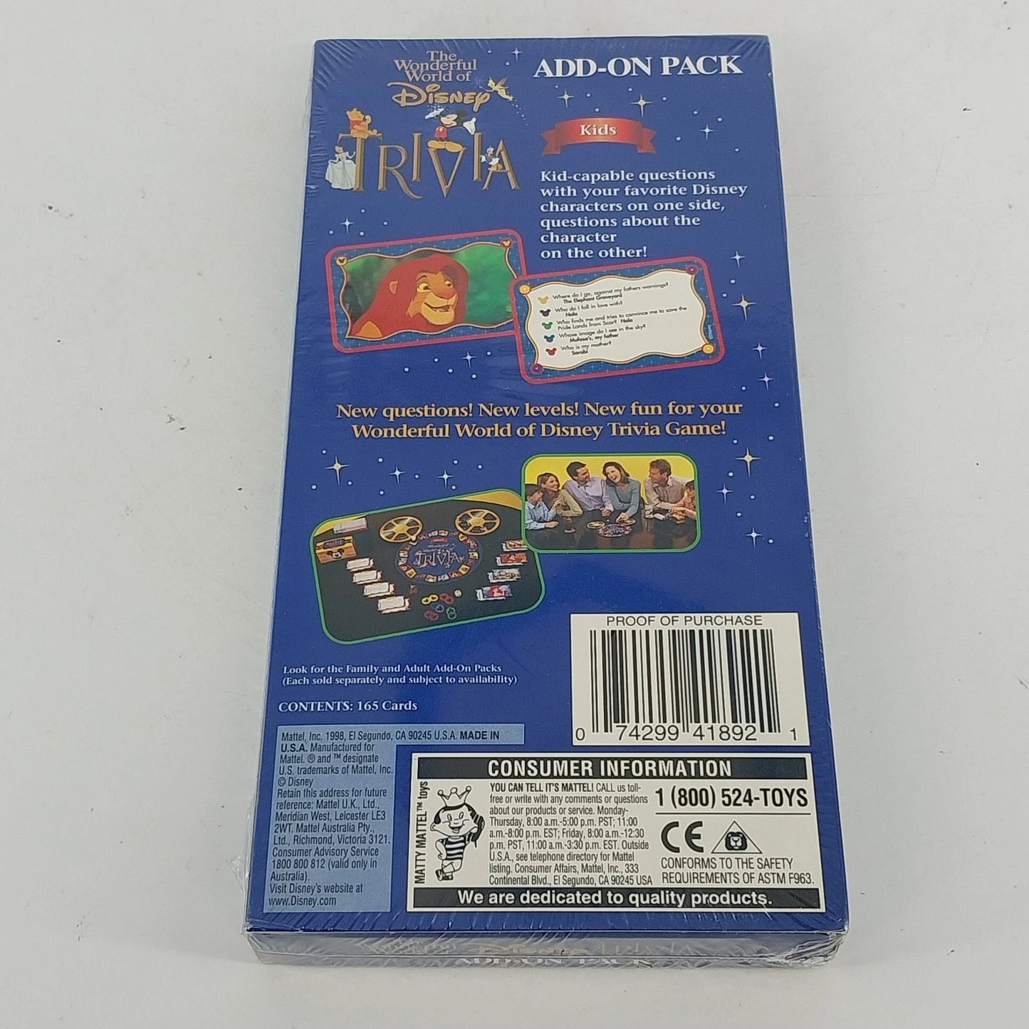 The Wonderful World of Disney Trivia Add-On Pack Kids 800 Questions Sealed 1998