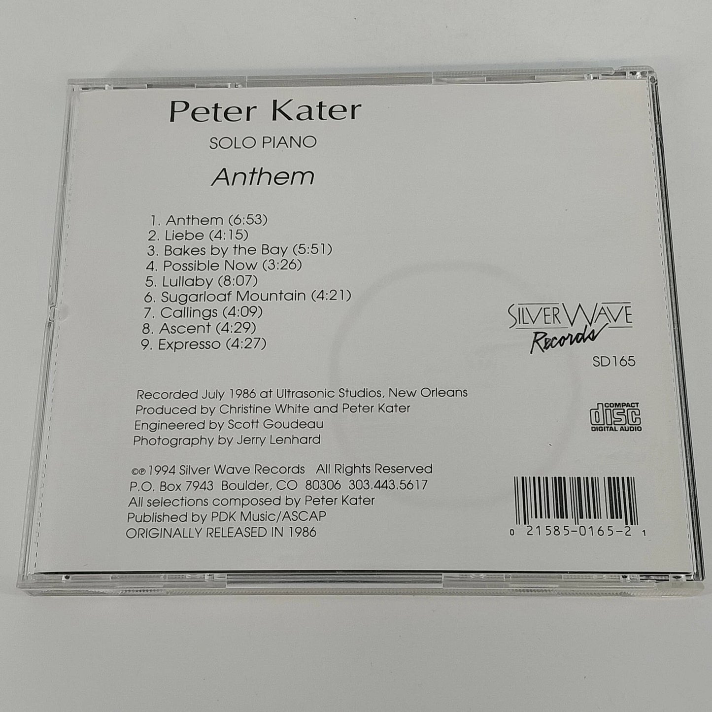 Peter Kater Anthem CD 1994 Solo Piano Silver Wave Records New Age Instrumental