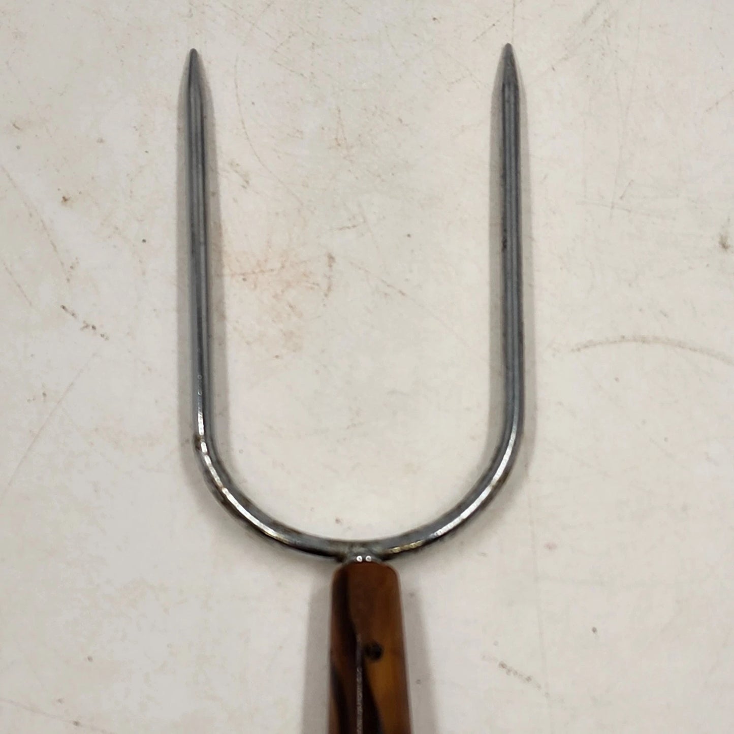 Wide Two Prong Carving Fork Langner Mfg Bakelite Handle Roast Holder USA Vtg